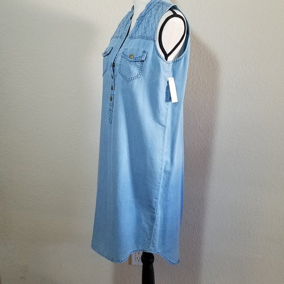 New York & Company Denim Dress Womens Small Sleeveless Blue Jean Light Washed - Picture 2 of 9